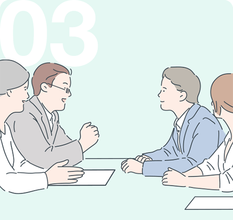 税理士紹介の流れ ステップ3：ご面談（選定した税理士と対面またはZoomで面談し、相性確認やお見積りの提示を受けます）