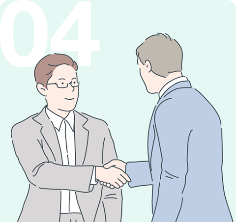 税理士紹介の流れ ステップ4：ご契約（面談した税理士を気に入った場合のみ契約。お断り代行や契約後のフォローも完全無料です）