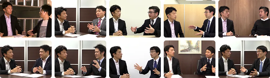 税理士コンシェルジュの担当者が、厳選紹介のために実際の税理士10名と直接対面・オンラインで面談を行っている実際の審査・打ち合わせ風景のコラージュ画像